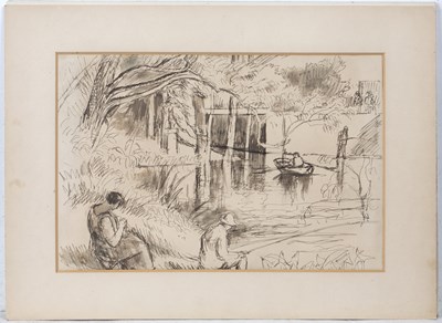 Lot 574 - Attributed to Roger Fry By the riverside, pen...