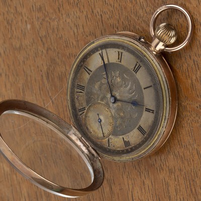 Lot 388 - 9ct gold cased pocket watch the engraved dial...