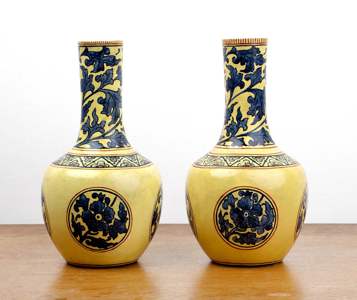 Lot 301 - Pair of Mintons pottery vases with blue...