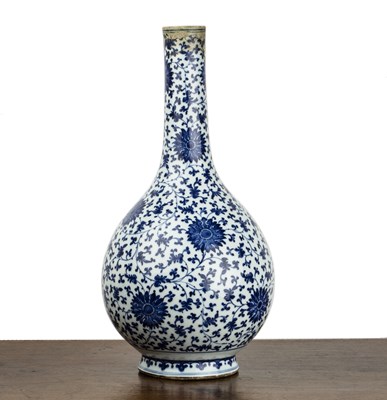 Lot 34 - Large blue and white porcelain bottle vase...