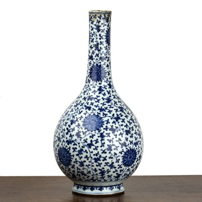 Lot 34 - Large blue and white porcelain bottle vase...