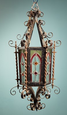 Lot 559 - A 20th century Arts and Crafts style leaded glass hall lantern