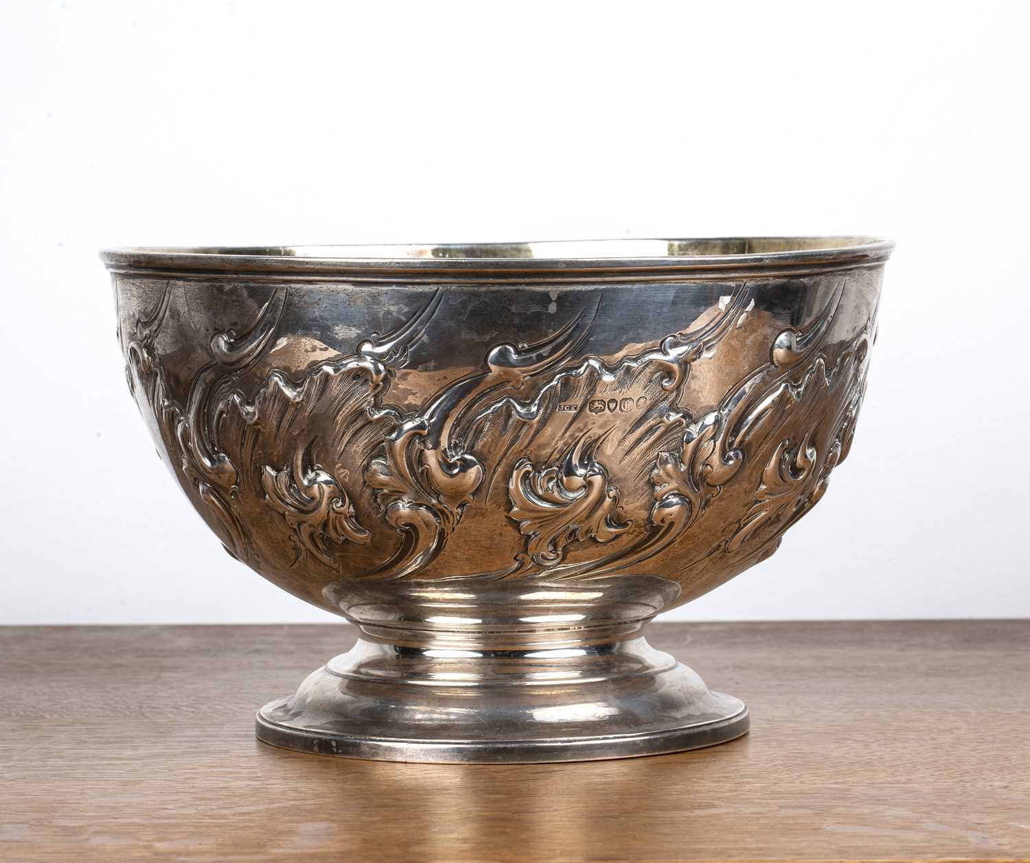 Lot 386 - Large Victorian silver pedestal bowl repousse...