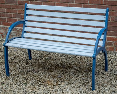 Lot 1182 - An art deco style blue painted garden bench