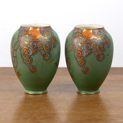 Lot 297 - Pair of Crown Devon vases ceramic, decorated...