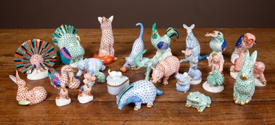 Lot 179 - A collection of twenty five Herend porcelain animals and a heart shaped box