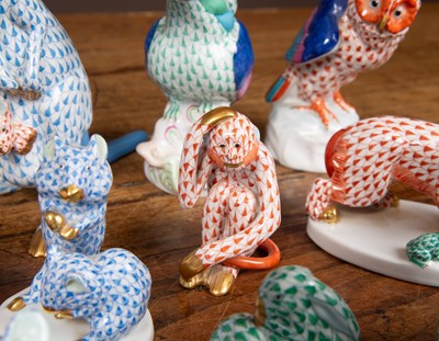 Lot 179 - A collection of twenty five Herend porcelain animals and a heart shaped box