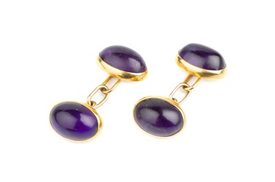 Lot 18 - A pair of amethyst cufflinks, each with a pair...