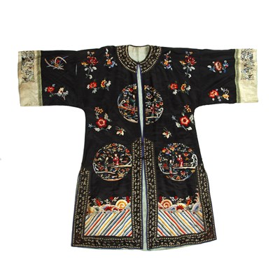 Lot 362 - Navy silk gown Chinese, circa 1930 embroidered...