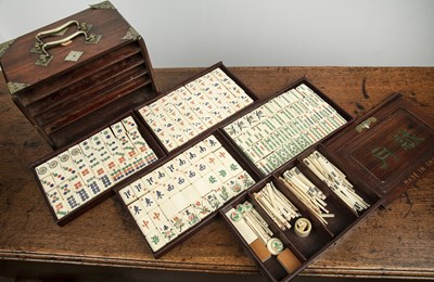 Lot 387 - Mahjong set Chinese the fitted drawers with...