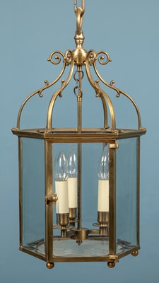 Lot 218 - A Georgian style brass hexagonal hall lantern