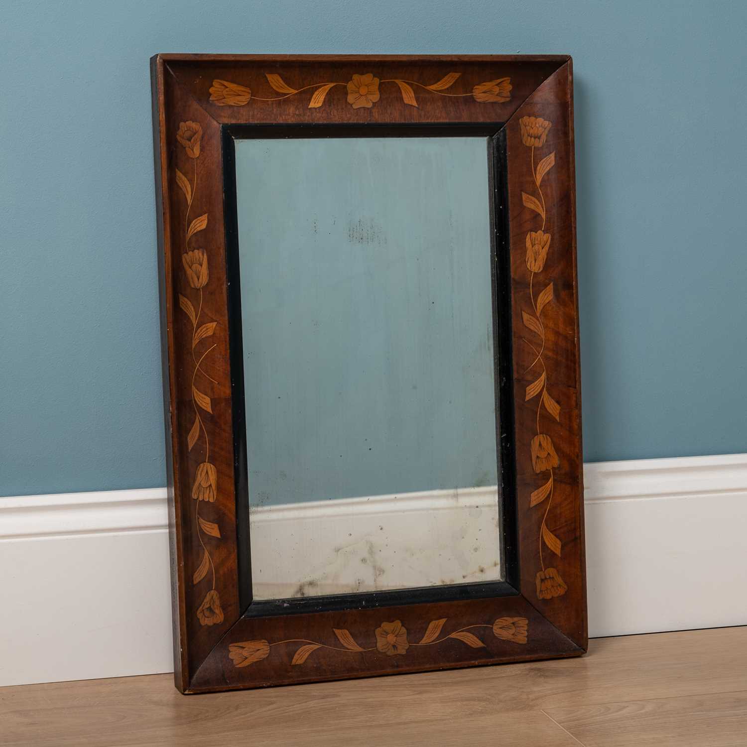 Lot 60 - A Dutch mahogany wall mirror with floral marquetry inlay
