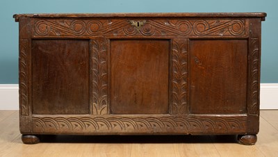 Lot 327 - An antique oak chest or coffer