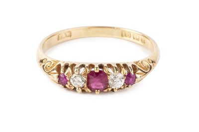 Lot 253 - A ruby and diamond five stone ring,...