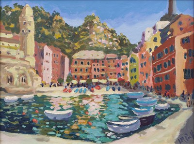 Lot 173 - Lucy Pratt (b.1970) 'Untitled harbour', oil on...