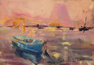 Lot 211 - June Redfern (b.1951) 'The blue boat', oil on...