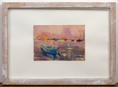 Lot 211 - June Redfern (b.1951) 'The blue boat', oil on...