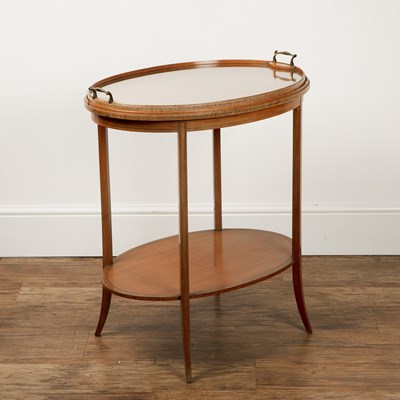 Lot 67 - Oval two tier table satinwood with a tray top,...