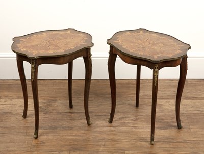 Lot 69 - Pair of marquetry small occasional tables...