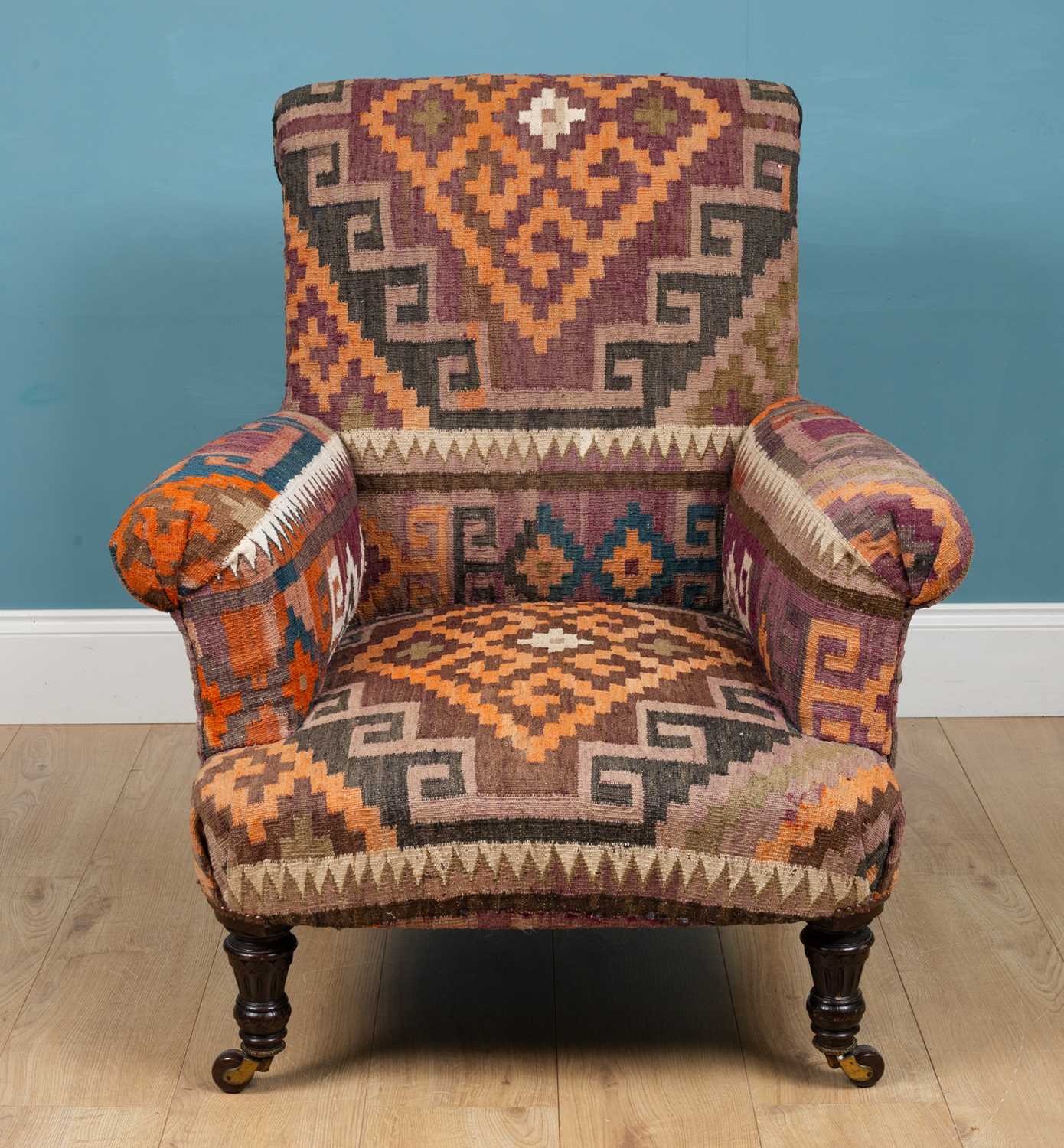 Lot 549 - A Kilim upholstered armchair, late 20th century