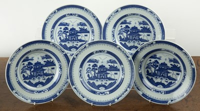 Lot 178 - Set of five blue and white porcelain plates...
