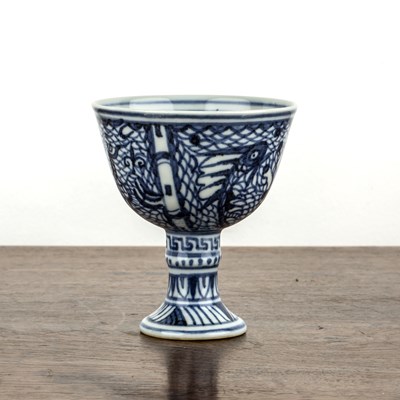 Lot 171 - Blue and white porcelain stem cup Chinese,...