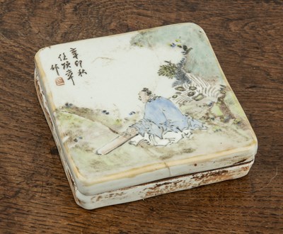 Lot 173 - Polychrome enamelled square ink box Chinese...
