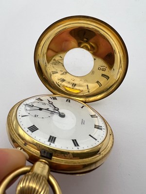 Lot 234 - An 18ct gold half hunter pocket watch by Jump,...