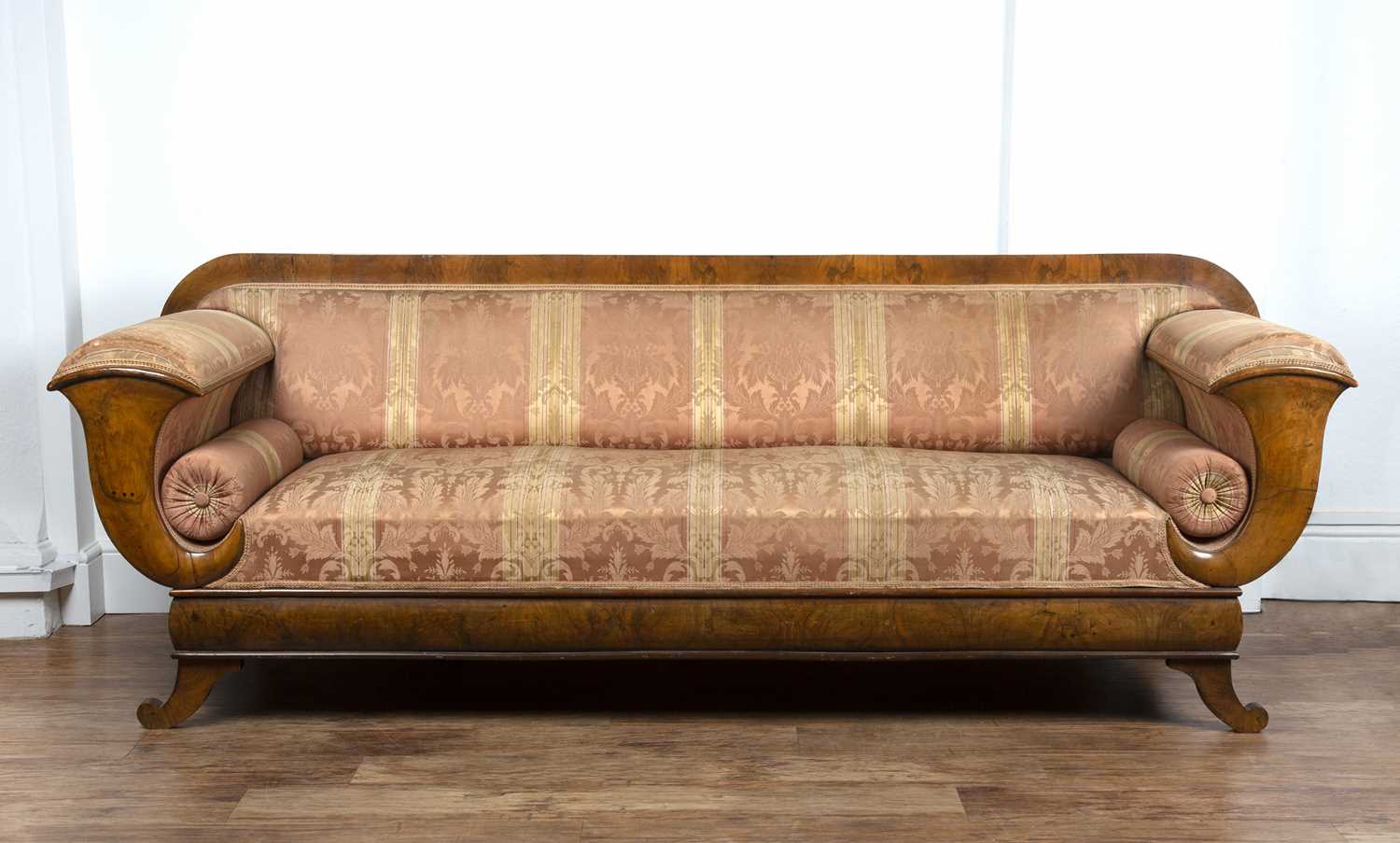 Lot 79 - Biedermier style sofa walnut veneer frame,