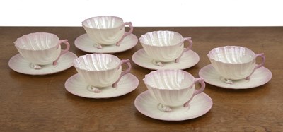 Lot 299 - Set of six Belleek shell cups and saucers...