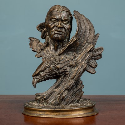 Lot 456 - A bronze sculpture of a Native American chief and eagle