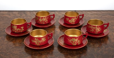 Lot 352 - Japanese lacquer tea set 20th Century, six...