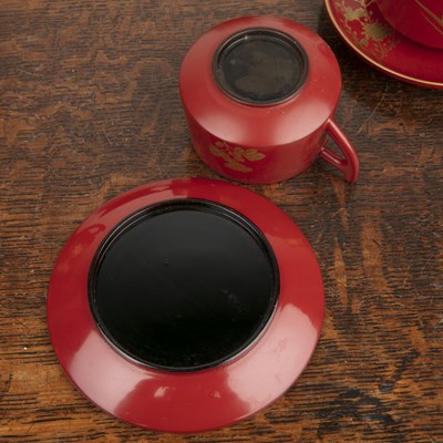 Lot 352 - Japanese lacquer tea set 20th Century, six...