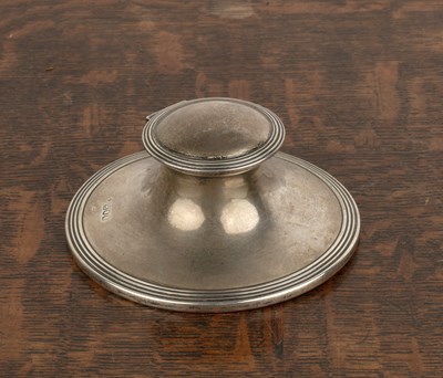 Lot 293 - Silver capstan inkwell of simple circular form,...