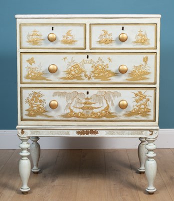 Lot 488 - A cream painted chest of drawers with a marble top