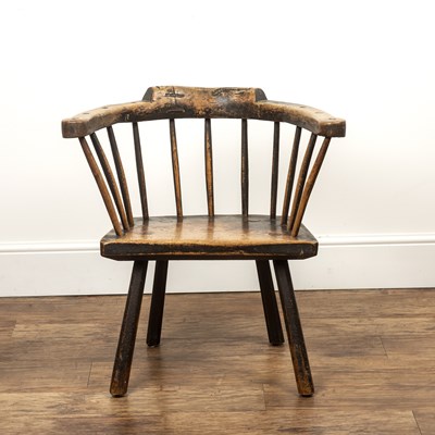 Lot 63 - Low comb back chair ash and elm, spindle...