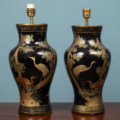 Lot 373 - A pair of large chinoiserie table lamps