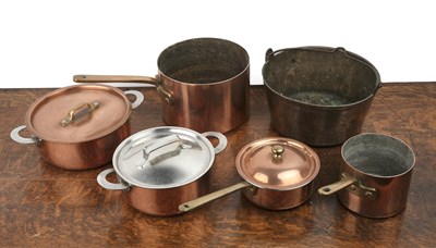 Lot 335 - Collection of copper saucepans comprising of a...