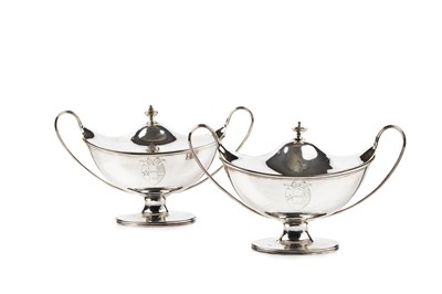 Lot 839 - A pair of George III silver twin handled sauce...