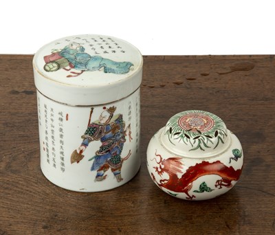 Lot 433 - Cylindrical porcelain pot and cover Chinese...