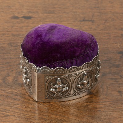 Lot 501 - White metal heart shaped pincushion...