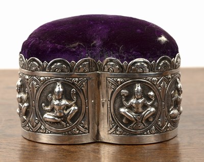 Lot 501 - White metal heart shaped pincushion...