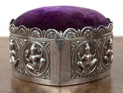 Lot 501 - White metal heart shaped pincushion...