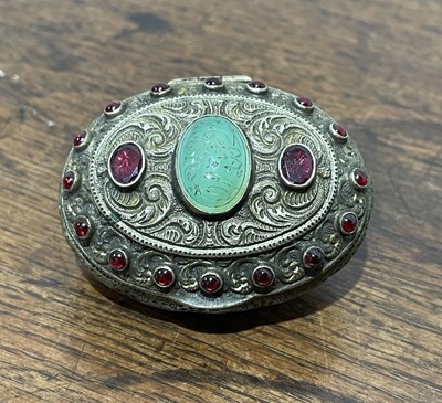 Lot 634 - Oval silver metal embossed box Indo-Persian...