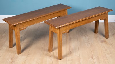 Lot 111 - A pair of oak rectangular topped benches