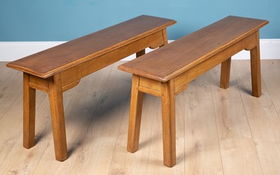 Lot 163 - A pair of oak rectangular topped benches