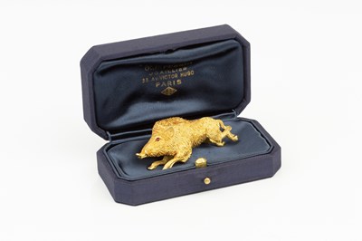 Lot 123 - A French boar brooch, naturalistically...