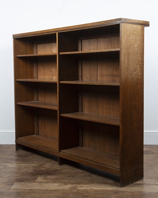 Lot 91 - Cotswold School oak, open bookcase, with...