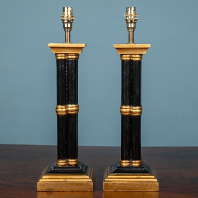 Lot 126 - A pair of painted wooden chinoiserie style or cluster column table lamps