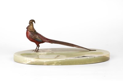 Lot 127 - A coloured cold painted bronze pheasant...